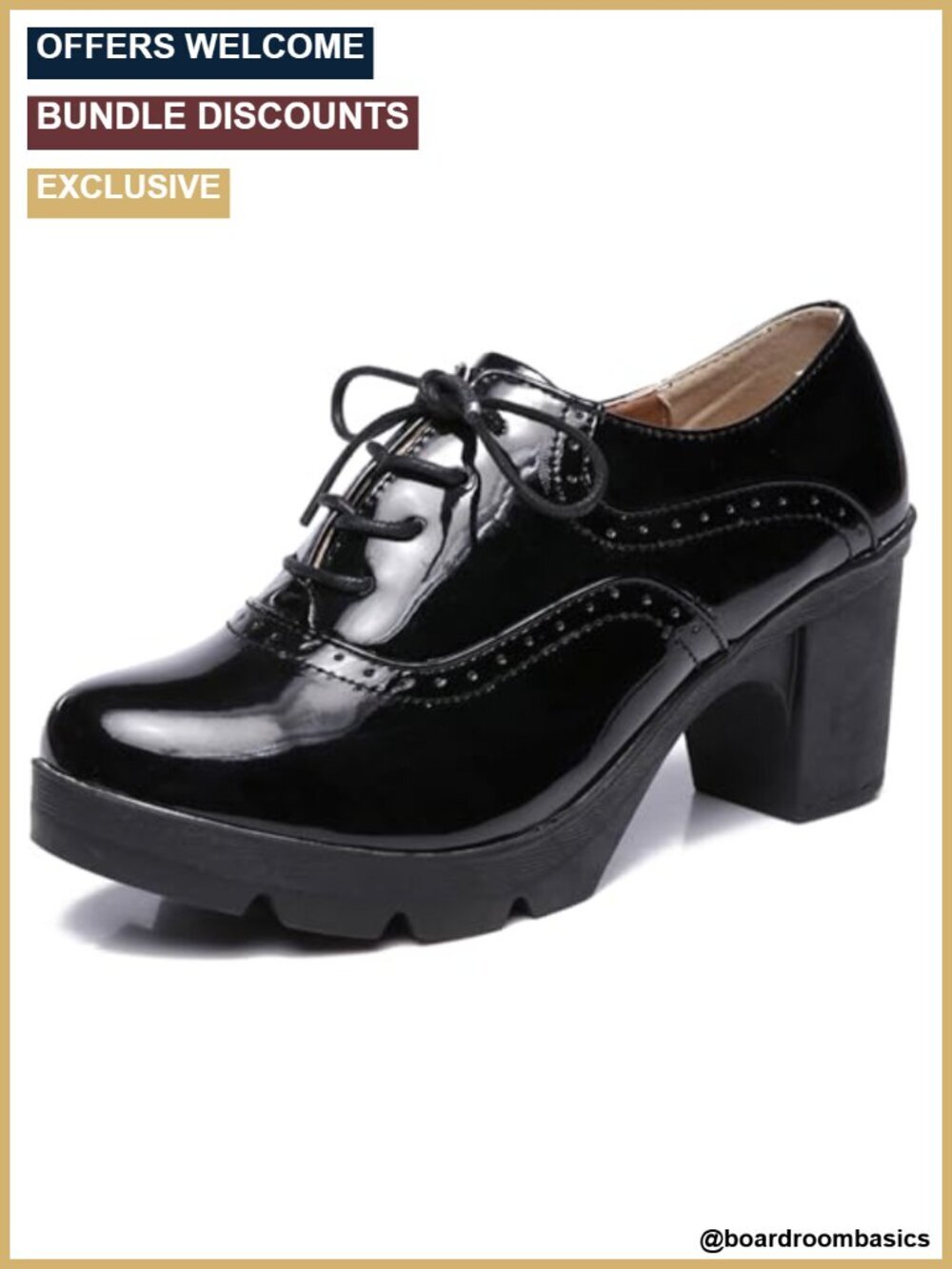 Faux Leather T-Strap Platform Mid-Heel Square Toe Oxfords Dress Shoes